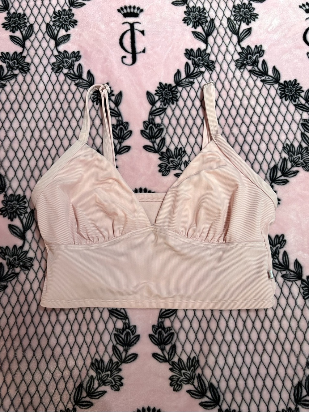 La Vie en Rose Aqua Blush Pink Ribbed Bikini Swim Top